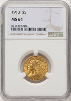 1913 $5 Indian Half Eagle NGC MS64 (774580040)