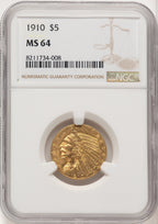 1910 $5 Indian Half Eagle NGC MS64 (774580038)