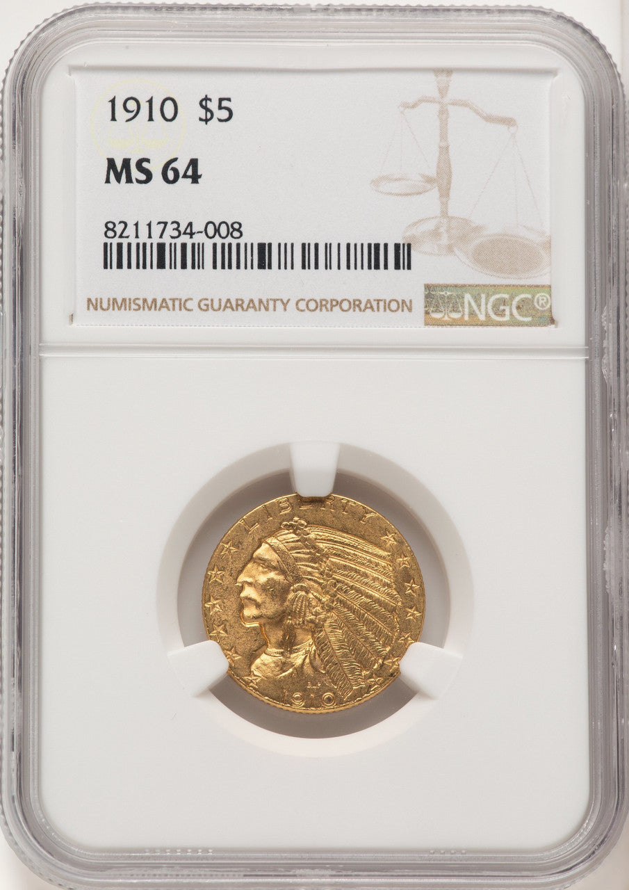1910 $5 Indian Half Eagle NGC MS64 (774580038)
