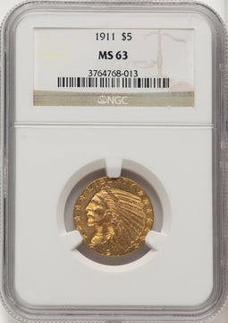 1911 $5 Indian Half Eagle NGC MS63 (774470013)