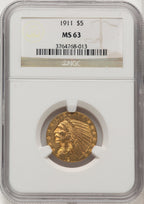 1911 $5 Indian Half Eagle NGC MS63 (774470013)