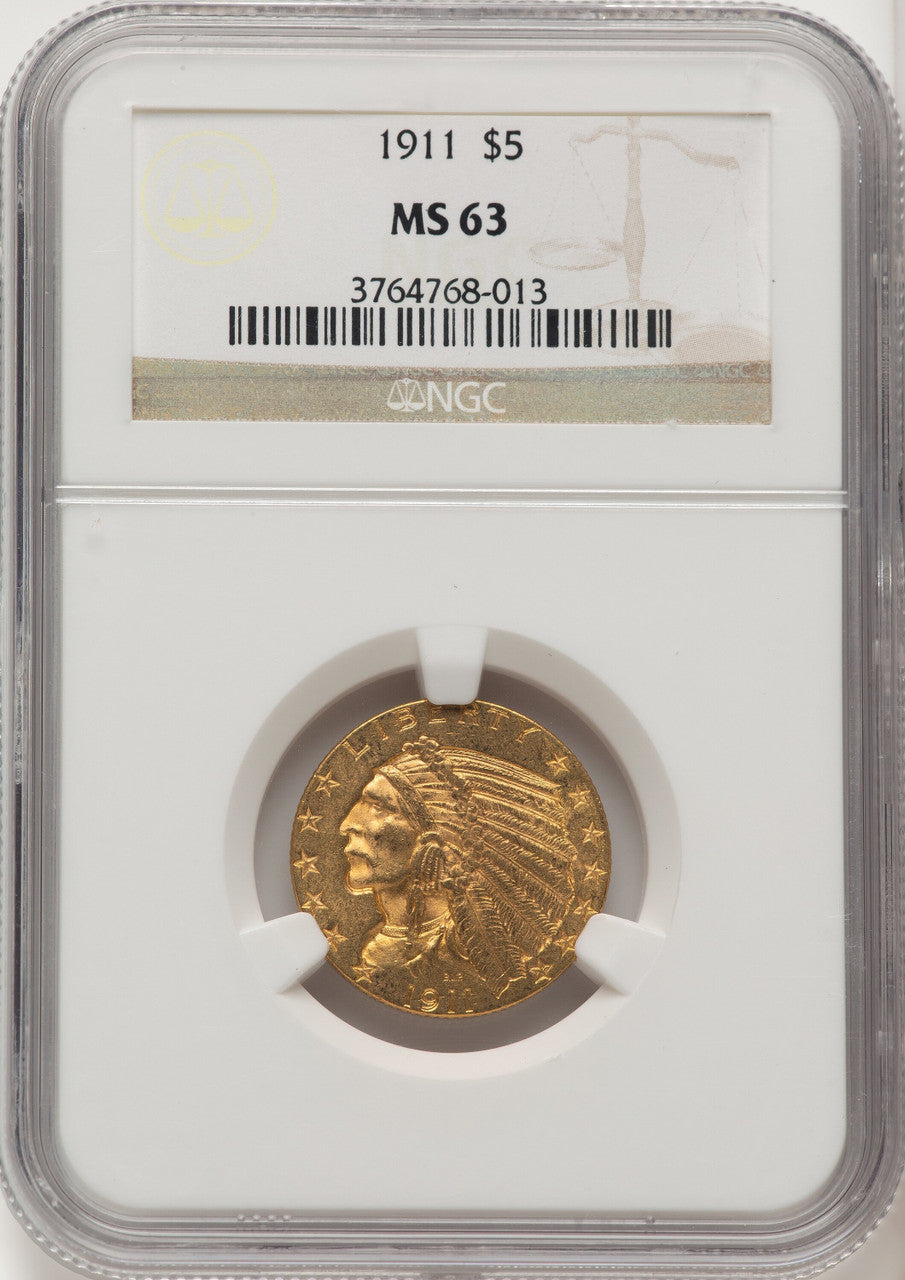 1911 $5 Indian Half Eagle NGC MS63 (774470013)