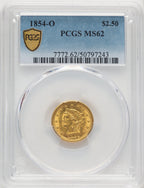 1854-O $2.50 Liberty Quarter Eagle PCGS MS62