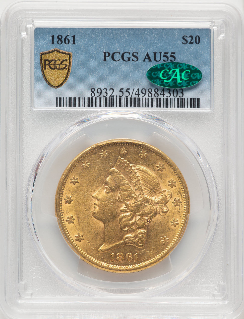 1861 $20 CAC Liberty Double Eagle PCGS AU55 (774579025)