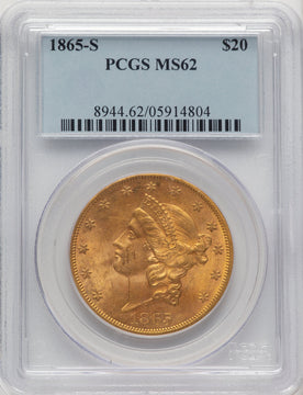 1865-S $20 Liberty Double Eagle PCGS MS62