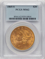 1865-S $20 Liberty Double Eagle PCGS MS62