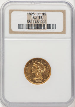 1893-CC $5 Liberty Half Eagle NGC AU58