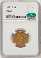 1876-S $5 CAC Liberty Half Eagle NGC XF40