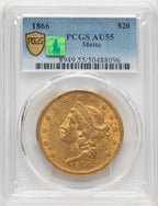 1866 $20 Liberty Double Eagle PCGS AU55
