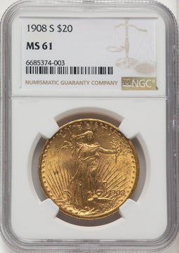 1908-S $20 Saint-Gaudens Double Eagle NGC MS61 (774580025)