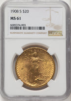 1908-S $20 Saint-Gaudens Double Eagle NGC MS61 (774580025)