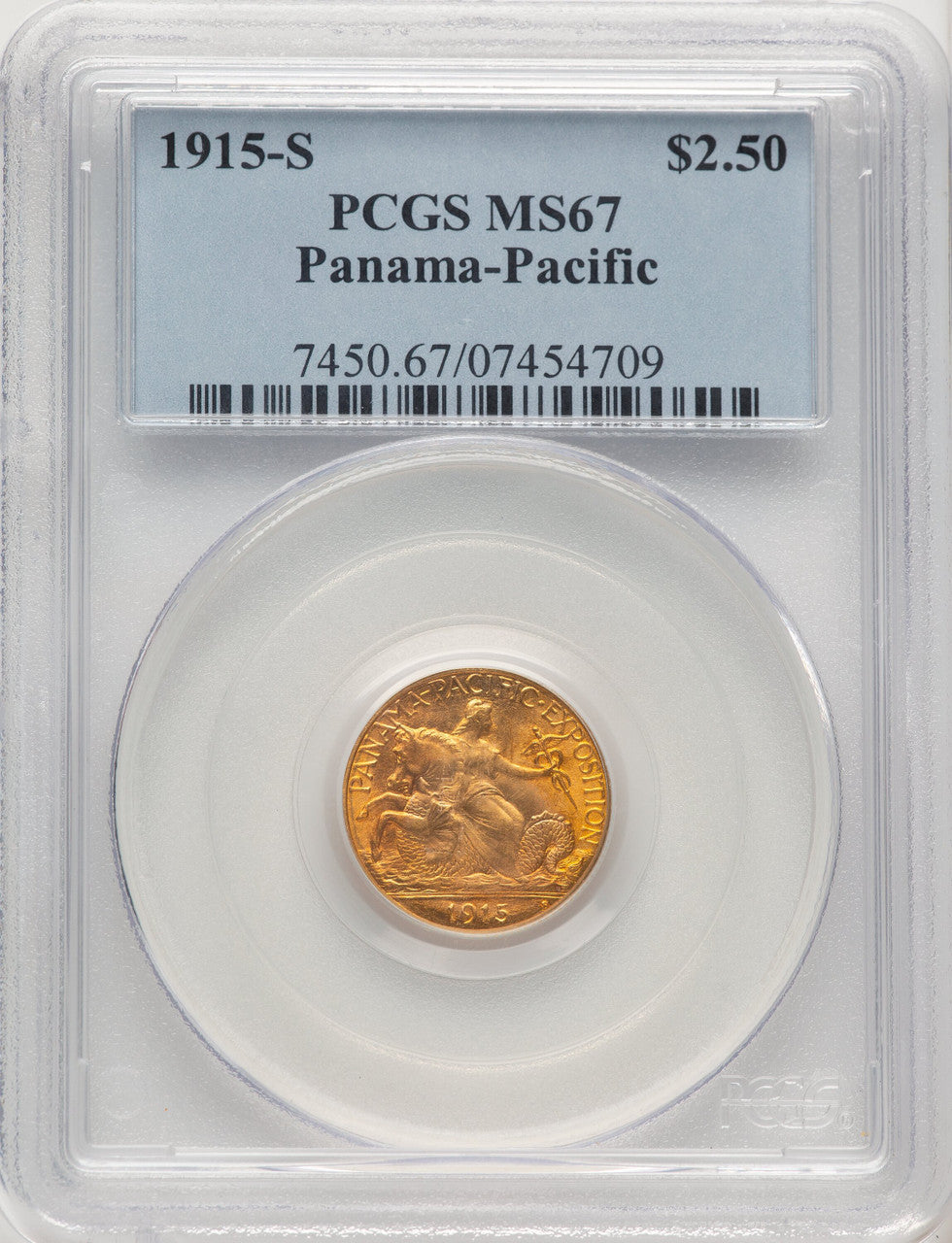 1915-S $2.50 Panama-Pacific Quarter Eagle Commem Gold PCGS MS67
