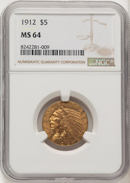 1912 $5 Indian Half Eagle NGC MS64 (774253006)