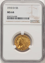 1910-D $5 Indian Half Eagle NGC MS64 (774225037)