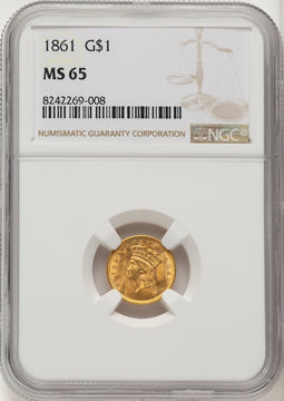 1861 Gold Dollar NGC MS65