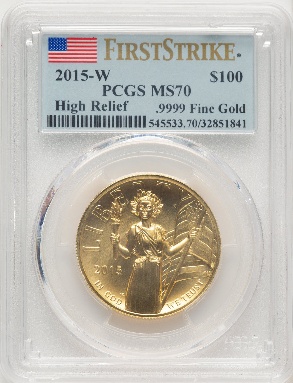 2015-W $100 American Liberty High Relief FS Flag PCGS MS70