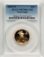 2003-W $10 Quarter-Ounce Gold Eagle Blue Gradient PCGS PR70