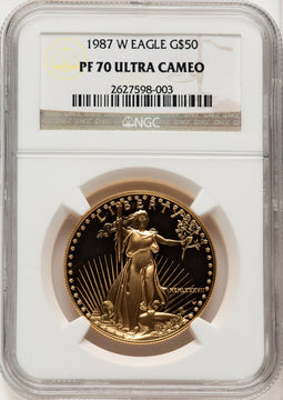 1987-W $50 One-Ounce Gold Eagle Brown Label NGC PF70 (507166105)