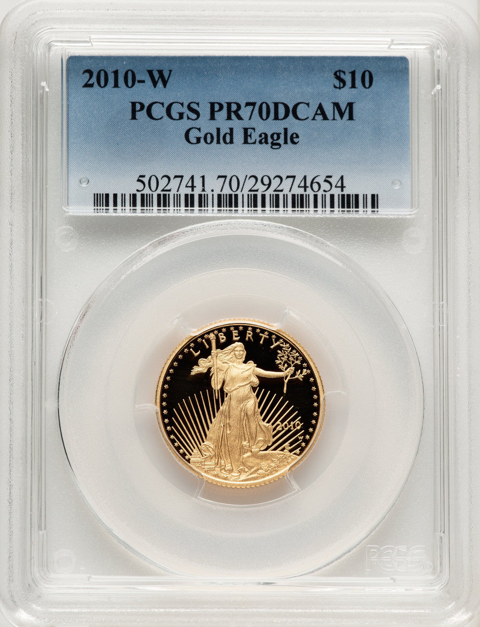 2010-W $10 Quarter-Ounce Gold Eagle Blue Gradient PCGS PR70