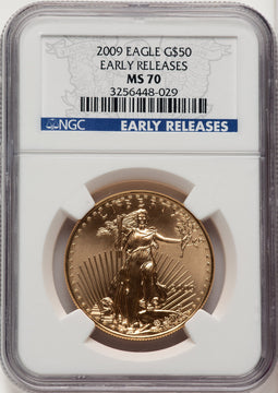 2009 $50 One-Ounce Gold Eagle First Strike ER Blue NGC MS70
