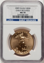 2009 $50 One-Ounce Gold Eagle First Strike ER Blue NGC MS70