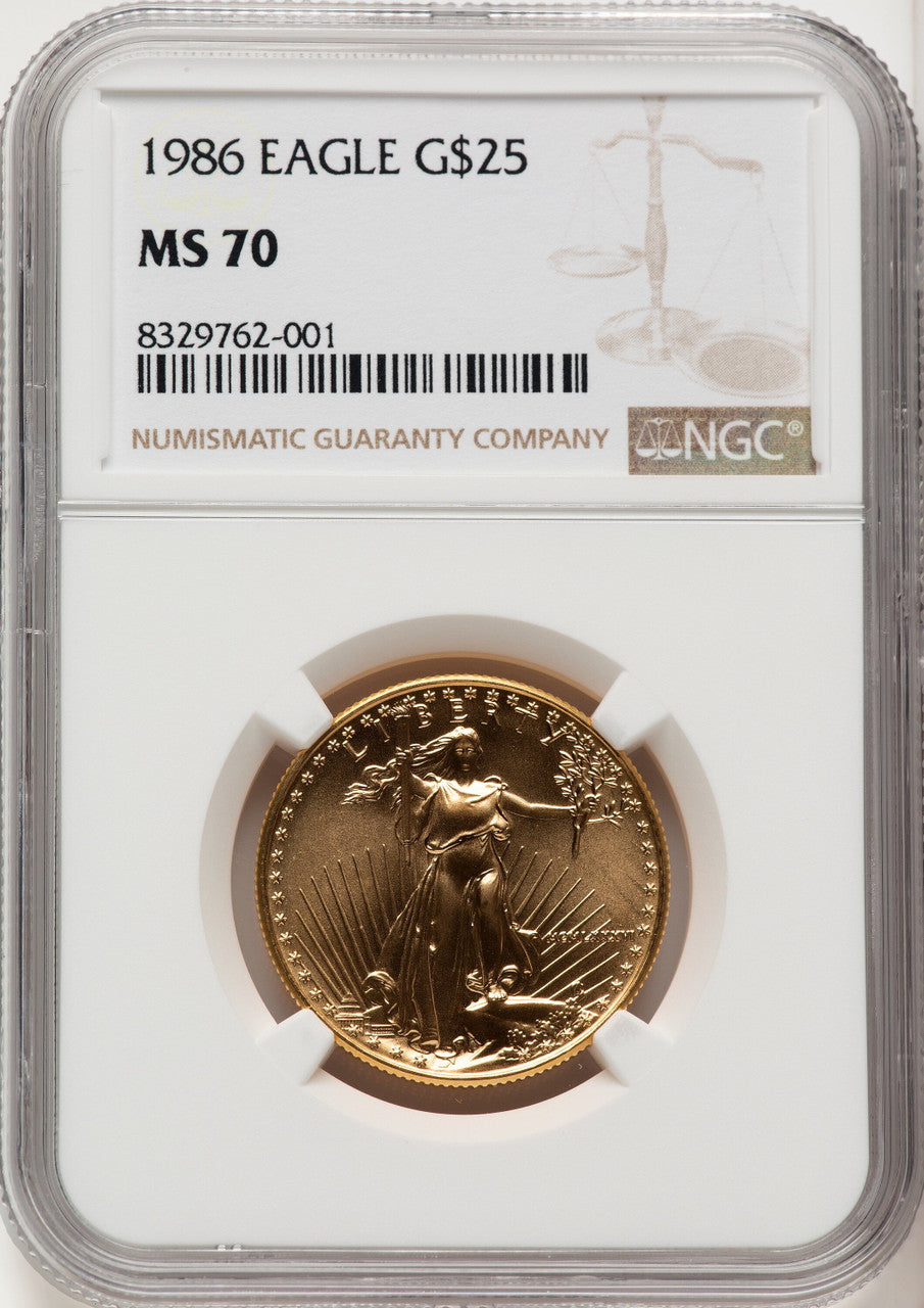 1986 $25 Half-Ounce Gold Eagle Brown Label NGC MS70