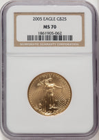 2005 $25 Half-Ounce Gold Eagle Brown Label NGC MS70