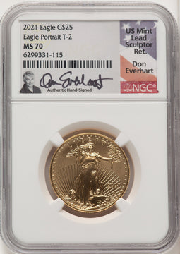 2021 $25 Half-Ounce Gold Eagle Type Two First Strike Don Everhart NGC MS70