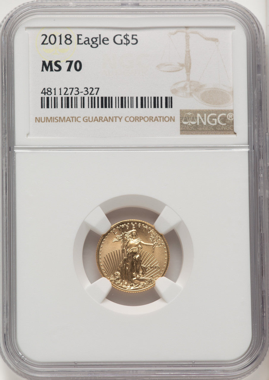 2018 $5 Tenth-Ounce Gold Eagle First Day of Issue Bimetallic Set Brown Label NGC MS70