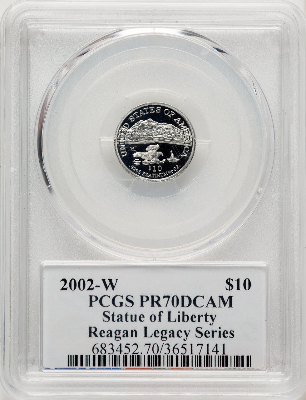 2002-W $10 Tenth-Ounce Platinum Eagle Statue of Liberty Michael Reagan Reagan Legacy Series PCGS PR70