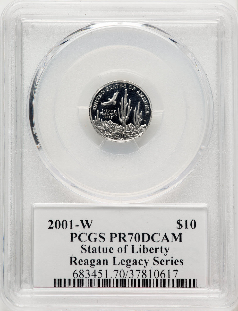 2001-W $10 Tenth-Ounce Platinum Statue of Liberty Michael Reagan Reagan Legacy Series PCGS PR70