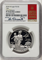 2018-W $100 One Ounce Platinum Eagle Life First Strike ER Kenneth Bressett Red Book NGC PF70
