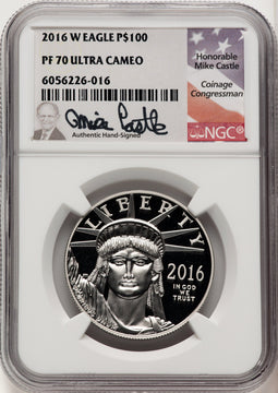 2016-W $100 One-Ounce Platinum Eagle Mike Castle NGC PF70