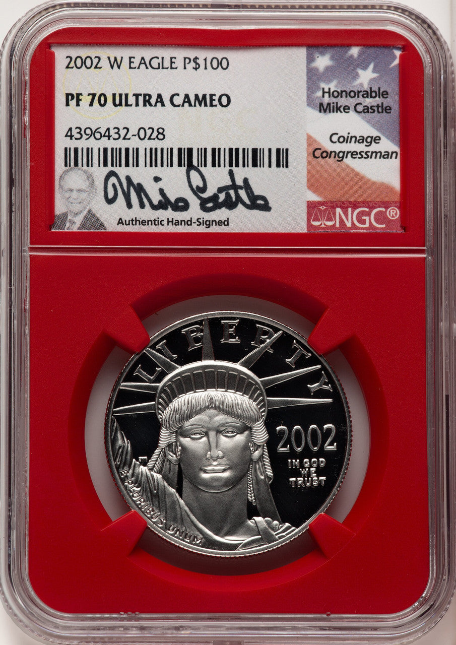 2002-W $100 One-Ounce Platinum Eagle Statue of Liberty Mike Castle NGC PF70 (520435023)