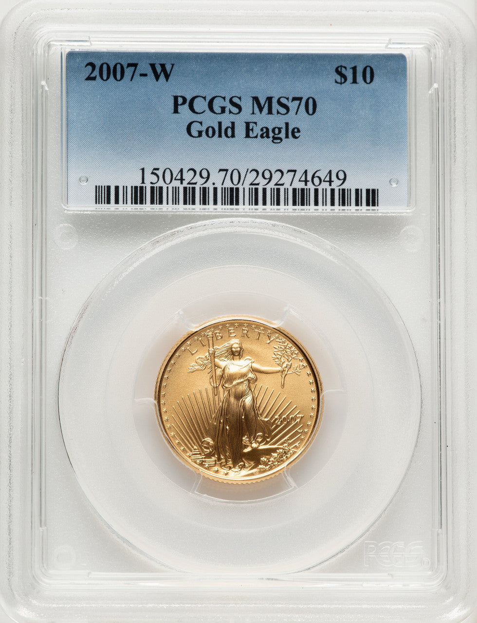 2007-W $10 Quarter-Ounce Gold Eagle Blue Gradient PCGS MS70
