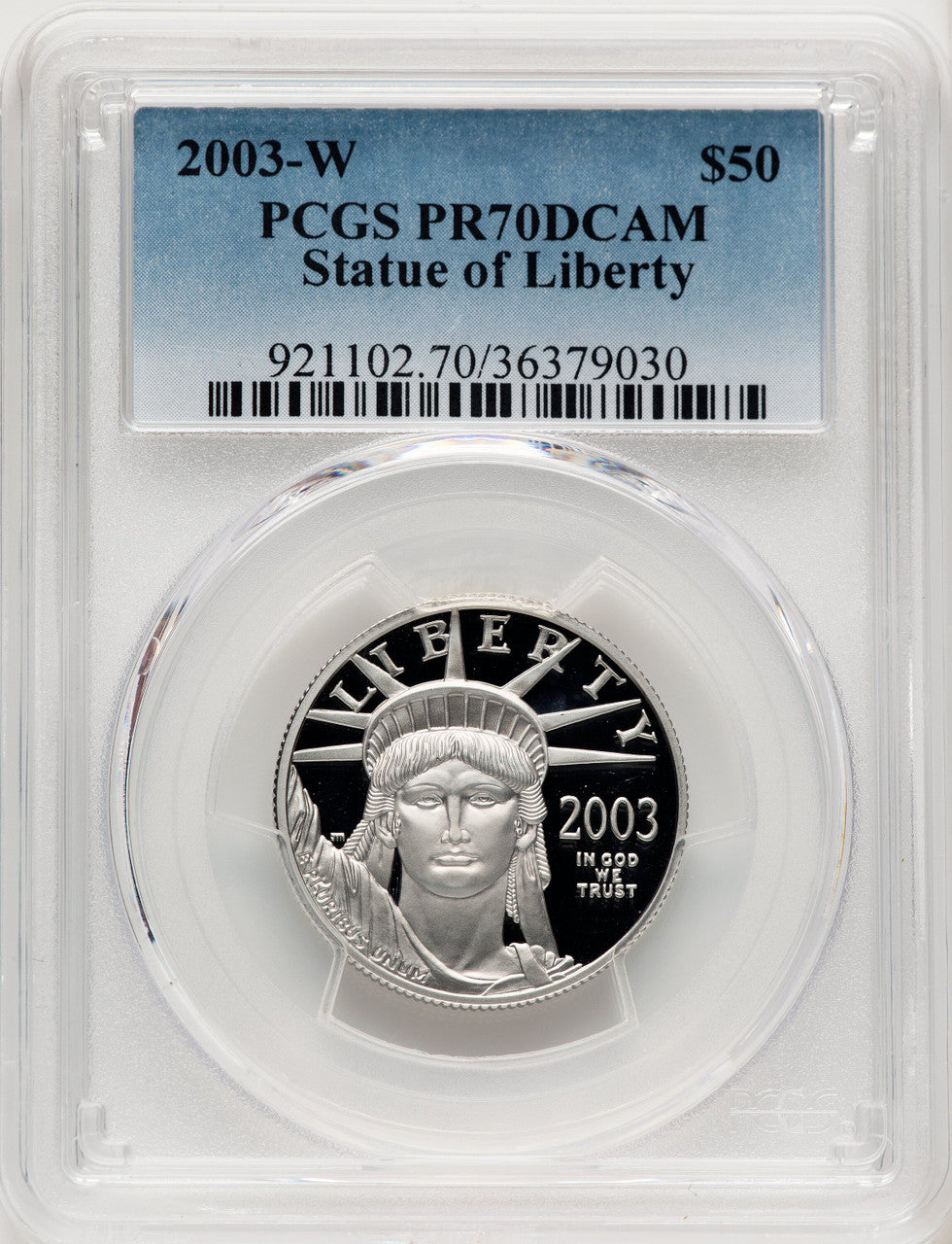 2003-W $50 Half-Ounce Platinum Eagle Blue Gradient PCGS PR70 (520203167)