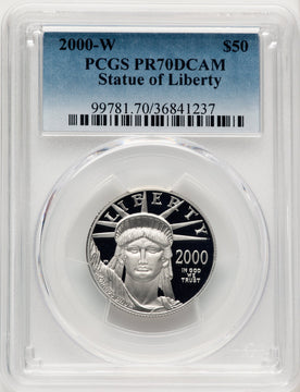 2000-W $50 Half-Ounce Platinum Eagle Statue of Liberty Blue Gradient PCGS PR70 (520203163)