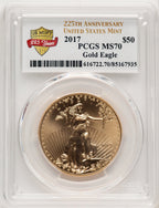 2017 $50 One-Ounce Gold Eagle 225th Anniversary Label PCGS MS70