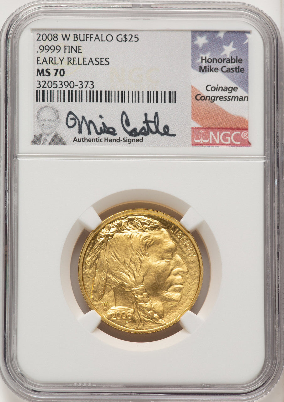 2008-W $25 Half-Ounce Burnished Gold Buffalo First Strike ER Mike Castle NGC MS70