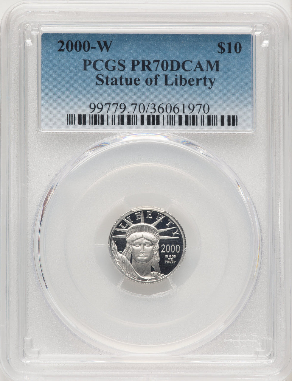 2000-w $10 Tenth-Ounce Platinum Blue Gradient PCGS PR70 (520203161)