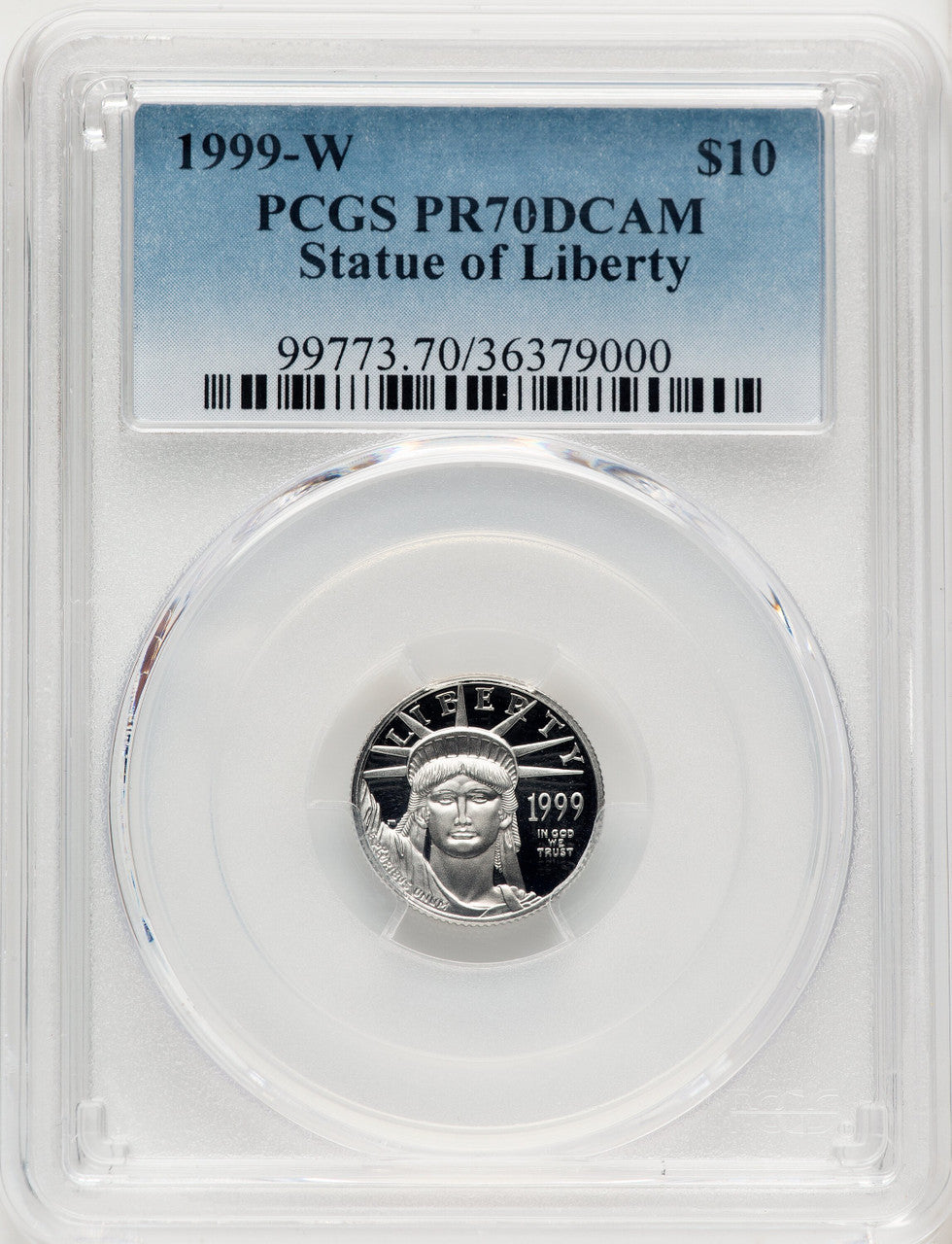 1999-W $10 Tenth-Ounce Platinum Blue Gradient PCGS PR70 (520203169)