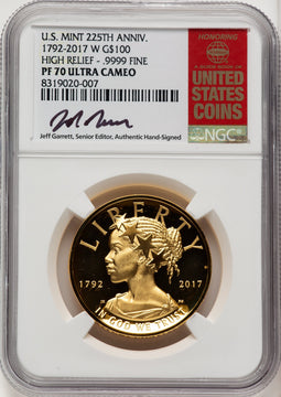 2017-W G$100 American Liberty High Relief Jeff Garrett Red Book NGC PF70