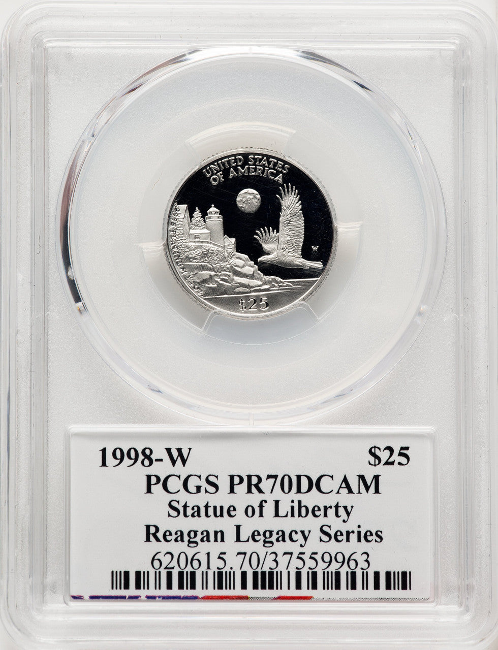 1998-W $25 Quarter-Ounce Platinum Eagle Statue of Liberty Michael Reagan Reagan Legacy Series PCGS PR70