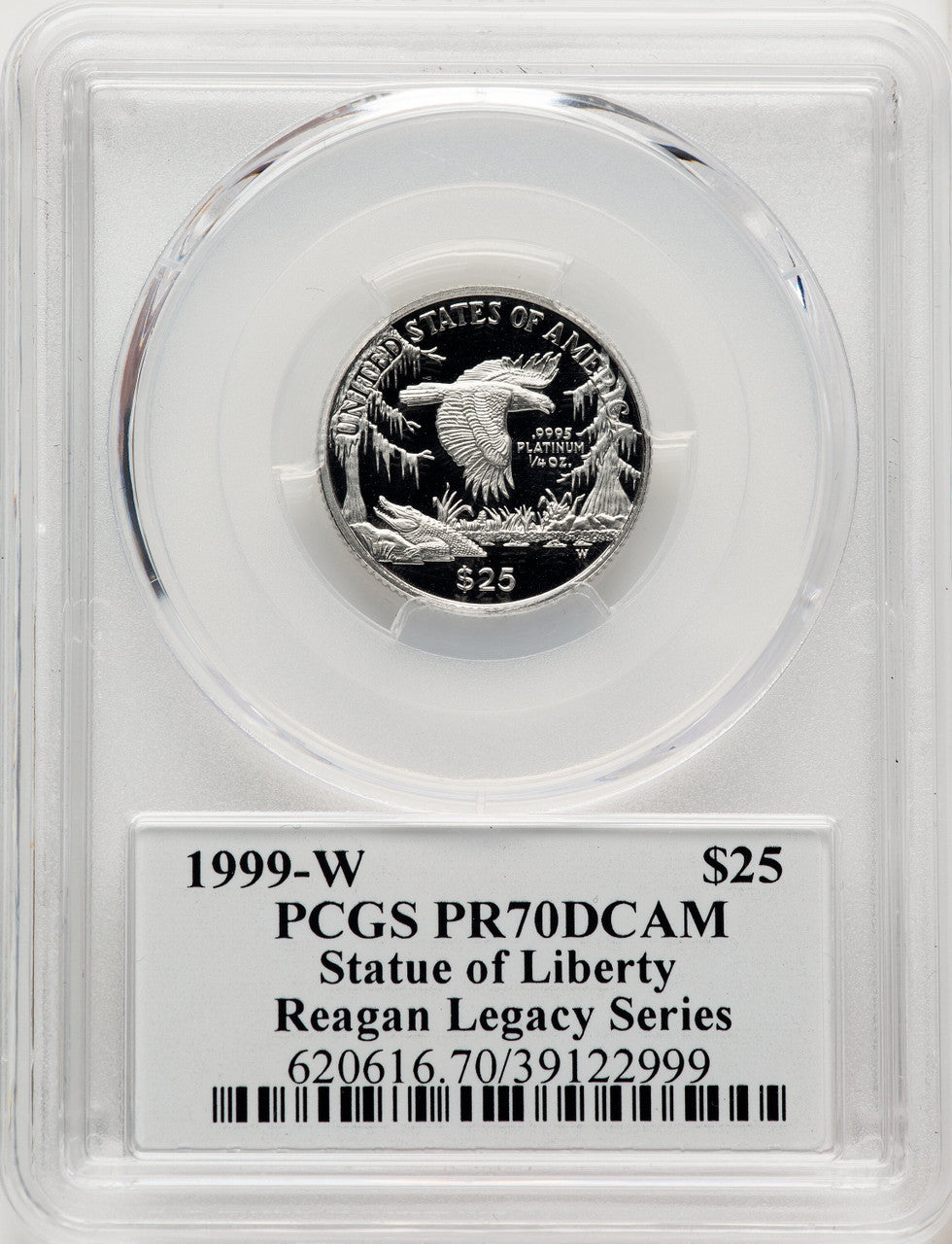 1999-W $25 Quarter-Ounce Platinum Eagle Statue of Liberty Michael Reagan Reagan Legacy Series PCGS PR70