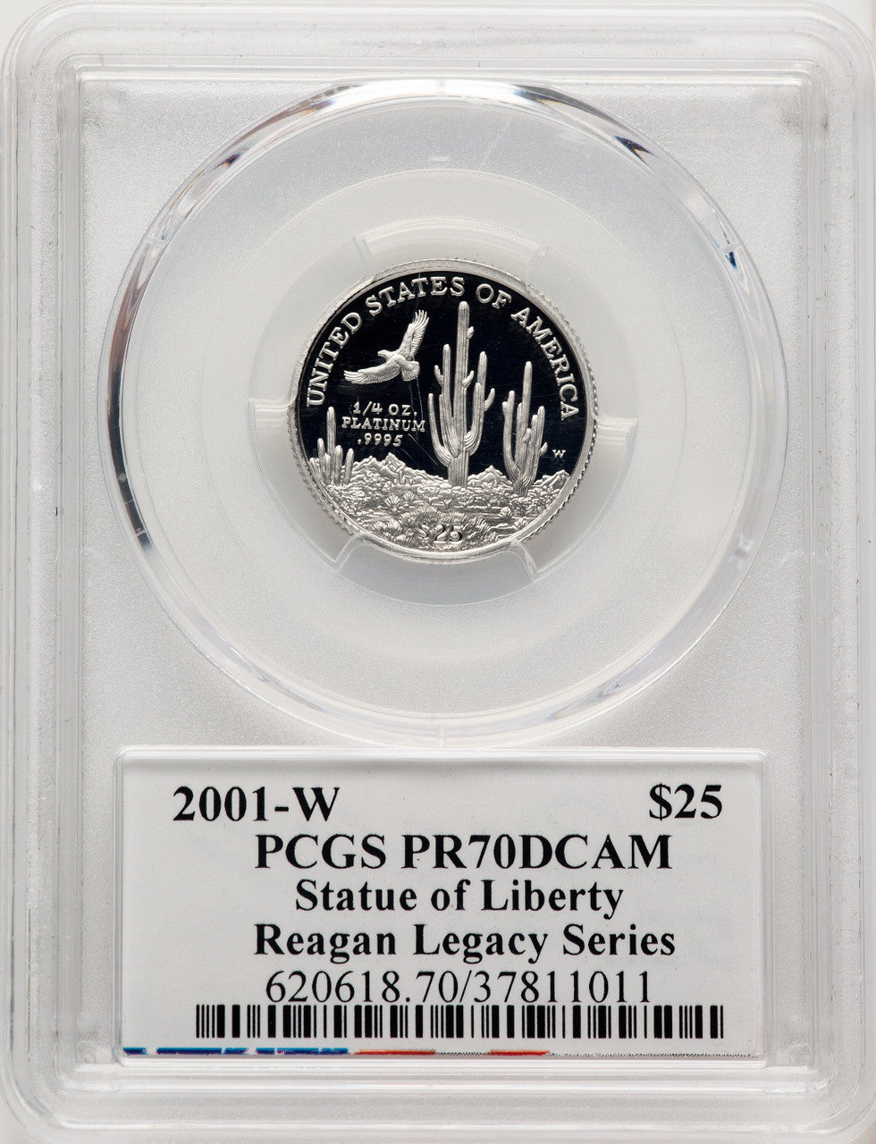 2001-W $25 Quarter-Ounce Platinum Eagle Statue of Liberty Michael Reagan Reagan Legacy Series PCGS PR70