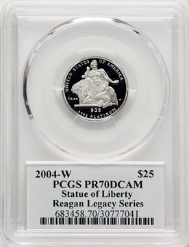 2004-W P$25 Quarter-Ounce Platinum Eagle Statue of Liberty Michael Reagan Reagan Legacy Series PCGS PR70
