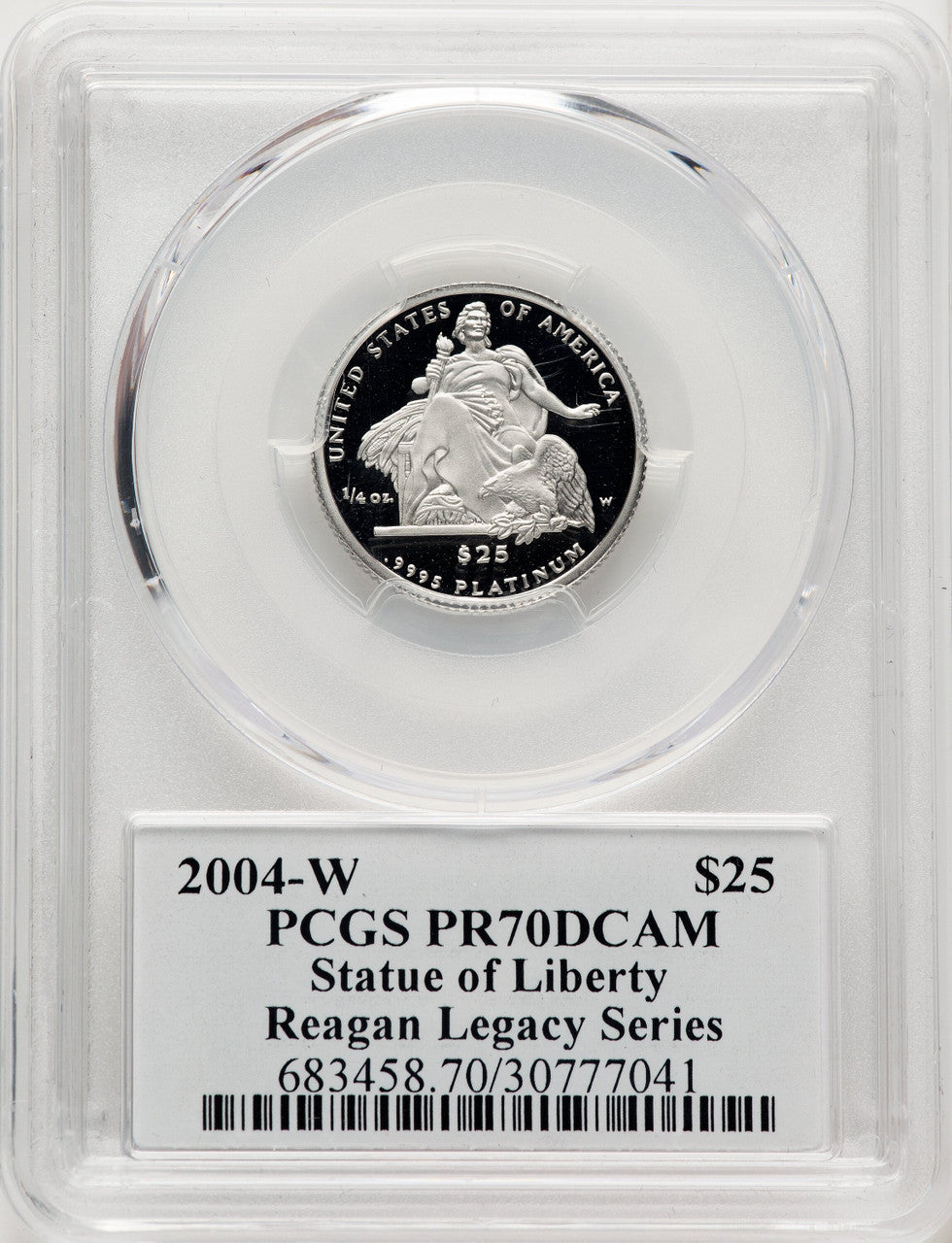 2004-W P$25 Quarter-Ounce Platinum Eagle Statue of Liberty Michael Reagan Reagan Legacy Series PCGS PR70