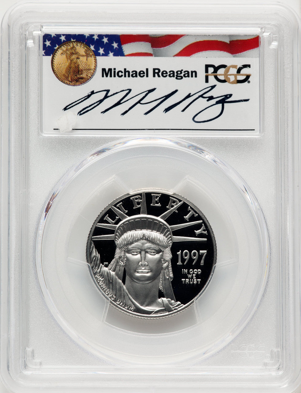 1997-W $50 Half-Ounce Platinum Eagle Mint Engraver Serires Mercanti Flag Reagan Legacy Series PCGS PR70