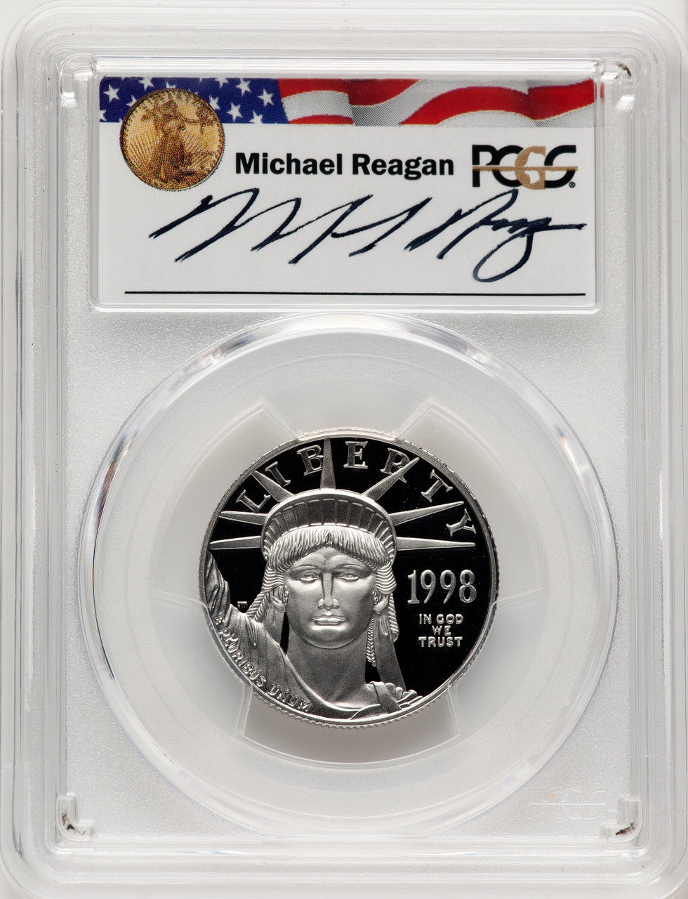 1998-W $50 Half-Ounce Platinum Eagle Statue of Liberty Michael Reagan Reagan Legacy Series PCGS PR70