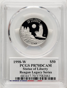 1998-W $50 Half-Ounce Platinum Eagle Statue of Liberty Michael Reagan Reagan Legacy Series PCGS PR70